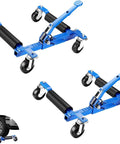 Heavy Duty Car Wheel Dollies With Ratcheting Foot Pedal, 1500 Lb Load Rating, Easy Peasy Rolling And Rock Solid Locking, Tough Garage Workhorses For Moving And Parking, Pack Of Two Blue Units view showing two blue wheel dollies with rollers.