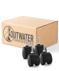 Top Shelf Hooded Twin Wheel Casters 4 Pack 2 Inch Black Nylon And Zinc Plated Steel Heavy Duty 360 Degree Swivel 5 16 Threaded Stem For Rolling Toolboxes And Shop Carts No Sweat with packaging.