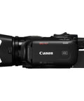 Side view of XA60 4K UHD Camcorder Bundle with 20x optical zoom, showing lens and controls.