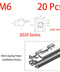 M6 Spring T Nuts For 2020 Series Aluminum Extrusion With Rolling Cam Slide Lock Nut Nickel Plated Carbon Steel diagram with dimensions