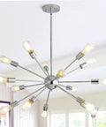 Mid Century Modern Pendant Light 6 Light Sputnik Chandelier In Black And Gold With Adjustable Arms ceiling view in living room.