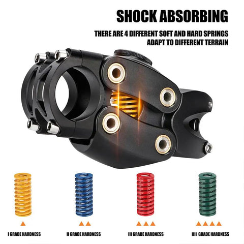 Adjustable Suspension Handlebar Stem For MTB BMX And Road Bikes, 7 Degree Rise, 45mm Height, with color-coded springs for shock absorption.