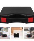 Rock Solid Portable Plastic Tool Box Organizer With Snazzy Ergonomic Handle For Hand Tools And Craft Supply Storage, black with red accents.