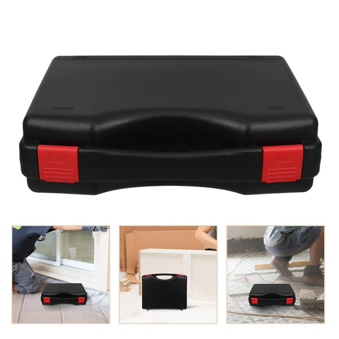 Rock Solid Portable Plastic Tool Box Organizer With Snazzy Ergonomic Handle For Hand Tools And Craft Supply Storage, black with red accents.