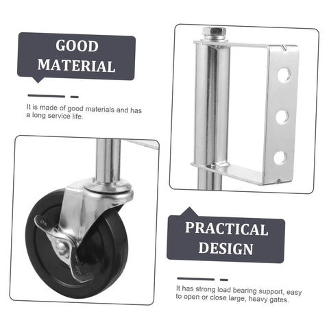 Badass Heavy Duty Spring Loaded Gate Caster shows durable black steel frame and sturdy rolling wheel for heavy gates.
