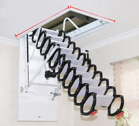 Remote Control Electric Attic Stairs With Telescopic Folding Ladder For Ceiling Hatch Door Custom Fit with adjustable design and solid frame.