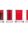 Front and side views of 248 Piece Tool Set In A Modular Stacking Tool Cart With Six-Drawer L-BOXX Compatible Organizer.