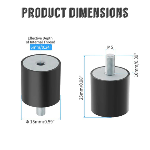 Heavy Duty M5 Rubber Shock Mounts 4 Pack Male Female Vibration Dampening Isolators For Shop Projects And Daily Rigs 15Mm Square profile dimensions