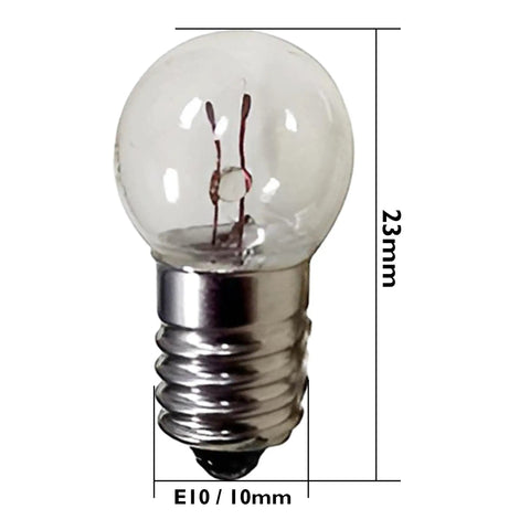 Snag This Slick Ten Pack Of E10 3.8v Warm White Miniature Screw Base Bulbs Ideal For Flashlight Refills And Panel Gauges close-up of E10 bulb dimensions