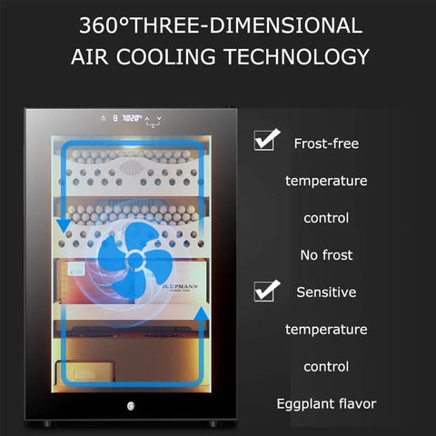 Top Shelf Electric Cigar Humidor For Men Kickass Cedar Wood Cabinet With Digital Hygrometer showcases 360° air cooling technology.