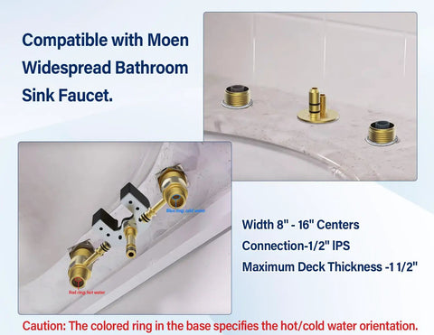 Upgraded Series Rough-In Valve with Drain Assembly,1/2-Inch IPS Connections, brass fittings for Moen Widespread Bathroom Sink Faucet.