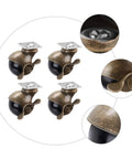 4 Pack Heavy Duty Vintage Brass Swivel Casters With Brake Smooth Rolling Universal Furniture Wheels Built Tough For Diy Workbenches And Slick Shop Drawers Ready To Roll close-up view of brass casters with lock brakes.