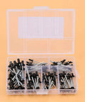 Pro Grade Aluminum Blind Rivet Kit With Storage Case 120 Pieces in Six Sizes organized in transparent box