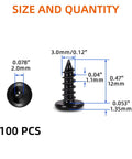 M3 X 12mm Countersunk Socket Cap Self Tapping Screws Matte Black 304 Stainless Steel Hex Drive Fasteners size chart with dimensions.