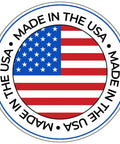 Round sticker featuring the phrase 'MADE IN THE USA' with the American flag design.