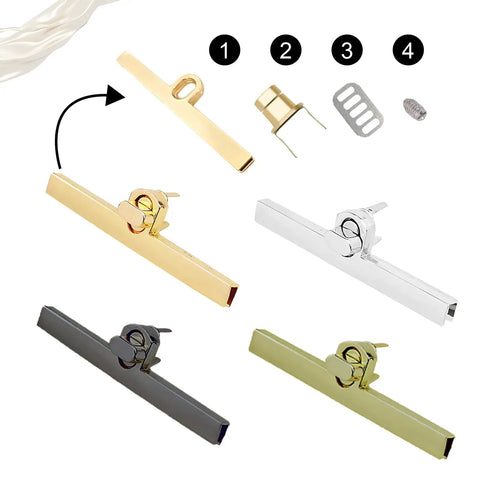 Premium Twist Lock Purse Clasps Featuring Matching Washers in gold, silver, black, and antique brass for DIY bag making.