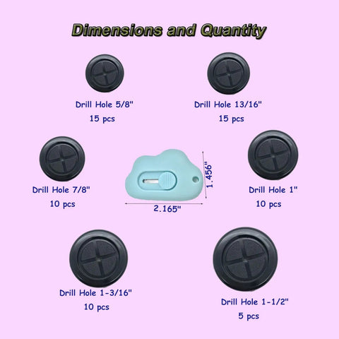 65 Piece Round Rubber Grommets Kit With Six Sizes For Wiring And Auto Projects, showing various hole sizes and retractable knife.