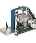Compact Workhorse 1500W Brushless Belt Sander, Mini Electric Grinder with blue sanding belt and metal base for woodworking.