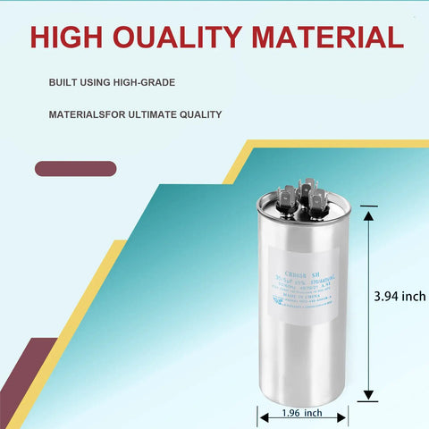 Professional Grade Round Dual Run Capacitor 35 Plus 5 Microfarad 370 440 Volt HVAC with high-quality material and dimensions.