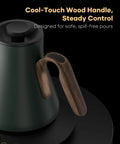 Gooseneck Electric Kettle With 1 Degree Temperature Control 1500W Fast Heating Pour Over Coffee And Tea Kettle in green with wood handle