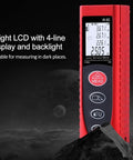 80 Meter Digital Laser Distance Meter Featuring Bright Backlit Lcd Readout And Built In Pythagorean Mode with clear 4-line display.