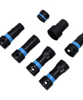 Goshyda 7 Piece Vacuum Hose Adapters With Quick Connectors For Power Tool Sander And Dust Collection, black and blue connector sizes.