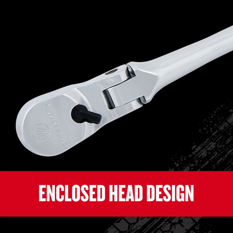 V Series Half Inch Drive Ratchet With 3.75 Inch Arc Swing And 180 Degree Articulating Flexible XL Head Enclosed 96 Tooth Gear