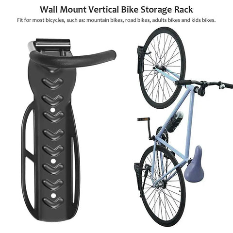 Heavy Duty Wall Mount Bike And E Scooter Hanger With Padded Tire Grooves No Fuss Install, vertical bike storage rack in black.