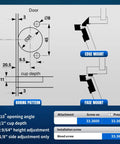 8 Pack Cabinet Hinges Replacement For Compact 31 And 33 Self Closing 110 Degree And 120 Degree Screw On With Wood Screws Included Mounting Plate Not Included Direct Replacement For Older Compact 31 Hinges Requires Re drilling Of Wood Screw Holes. boring pattern and edge mount diagram