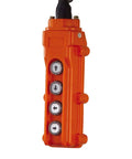 Built Tough 24 Volt Four Button Control Pendant With Ten Foot Heavy Duty Cord, featuring four push buttons in orange housing.