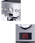 Close-up of controls on 1.7L Semi Automatic Espresso Coffee Maker For Home And Office, featuring pressure gauge and digital display