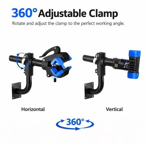 Bike Repair Stand For Home Mechanics And Gearheads Space Saving Bicycle Work Stand Holds Up To 44 Lbs Adjustable Non Damaging Clamp Fits 1.2 To 2.5 Inch Tubes Soft Silicone Grip Protects Finish showing 360-degree adjustable clamp