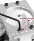 Close-up view of the belt tension adjustment screw on the Superior Hollow Rotary Actuator For 86 Stepper Motor with aluminum body.