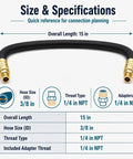 Flexible Air Compressor Whip Hose Kit Compatible With California Air Tools Cat 1P1020S Tough As Nails showing size and specifications.