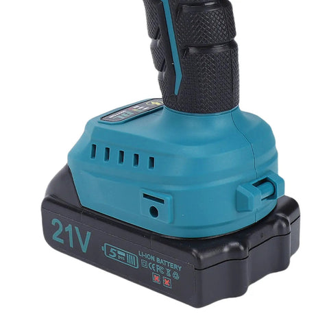 Heavy Duty Brushless Cordless Drill Packing Real Knuckle Crack Torque And Seamless Handling Crafted Tough To Hustle Through Tricky Diy Builds Quick Featuring A Beefy Metal Chuck That Holds Firm Every Time, showing the 21V lithium-ion battery.