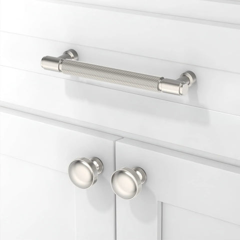 Brushed Satin Nickel Knurled Cabinet Pulls 5 Inch 128mm Pack Of 10 For Kitchen Cabinets And Drawer Fronts Premium Zinc Alloy Handles