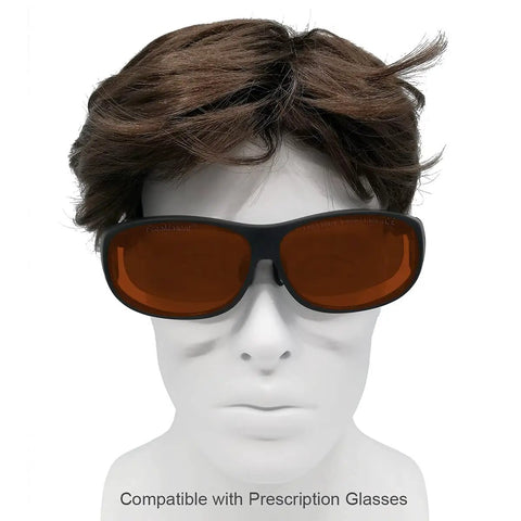 Tough as Nails Laser Safety Glasses with OD 6 Plus Shielding Covering 190nm to 1100nm for laser protection on a mannequin.