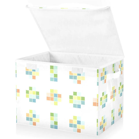 Stackable Storage Bins With Lids, 16.5 By 12.6 By 11.8 Inch Foldable Closet Organizers, colorful patterned oxford fabric storage tote.