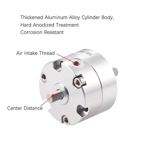 Single Vane Pneumatic Rotary Actuator With Beefy Air Cylinder Build For Smooth Swinging Action Quick Bolt Industrial Mounting And Broad Sweep Angle Adjustment Range, aluminum alloy body with air intake thread.