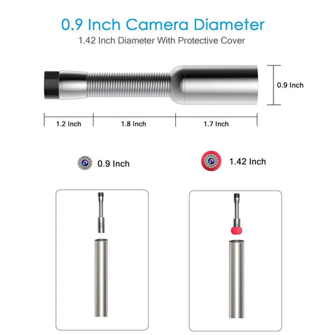 Diagram showing 512Hz Locator Kit for Sewer Inspection Camera With 512Hz Transmitter dimensions, includes protective cover.