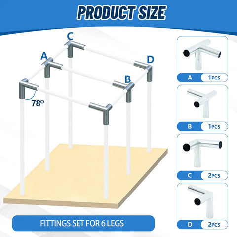 Six Pack Lean-To Canopy Fittings for 1 3/8 Inch Pipes, DIY Carport Frame Connectors Kit for Slant Roof Projects - Fits 1 5/16 to 1 5/8 Inch Pipes, Perfect for Carports, Sheds, Gazebos, Greenhouses (Pipes Not Included)