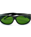 Kickass Od6 Plus Laser Safety Glasses For Ultimate Eye Protection Goggles Shielding 200 To 450Nm And 800 To 2000Nm Beams, black frames with green lenses.