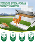 Automatic Treadle Chicken Feeder For Smart Backyard Flocks 11 Pound Capacity Rodent Block Poultry Feeding Trough with stainless steel pedal and grain.