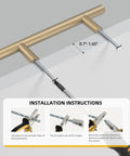 Installation instructions for 35 Pack 5 Inch Champagne Bronze Cabinet Pulls T Bar Handles Solid Stainless Steel.