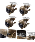 Vintage Brass Furniture Casters 2 Inch With Locking Brake Set Of 4 smooth glide swivel wheels close-up with locking mechanism.