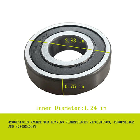Heavy Duty Washer Tub Bearing And Seal Replacement Kit For LG Kenmore Front Load Washers Double Sealed Steel Bearings, showing dimensions.