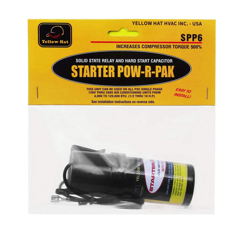 Heavy Duty Hard Start Capacitor Kit For Air Conditioners 115V To 288VAC in packaging with clear operating instructions.