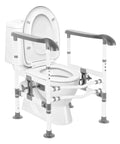 Top Shelf Heavy Duty Adjustable Toilet Safety Rails Featuring A Rock Solid Non Slip Grip Built As A Reliable Partner For Seniors And Mobility Challenged Folks Finding Ease When Sitting Or Standing At Home By Yourself on a toilet.