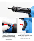 Full Auto Pneumatic Hydraulic Rivet Nut Gun Set M3 To M12 One Click Reversal 7Mm Stroke detail showing stroke adjustment and reversal switch.