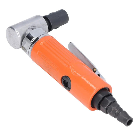 Professional Heavy Duty 3/8 Inch Right Angle Air Die Grinder Packing Serious 20000 RPM Kickass Power For Swift Grinding Polishing And Precision Welding On Shop And Garage Jobs close-up of the tool's handle and chuck.